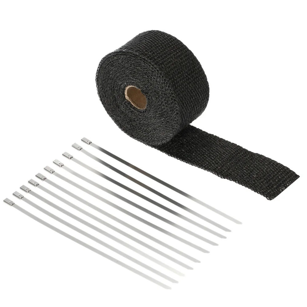 

KKmoon Exhaust Pipe Wrap Bandage Header Heat Wrap Resistant Downpipe 10 Stainless Steel Ties 5mx5cm for Car Motorcycle