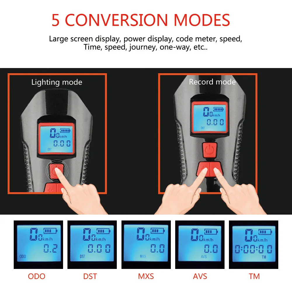 Clearance 3 in 1 Bike Light 4000mAh Bike Horn Bicycle Lamp Odometer Headlight MTB Bike Computer USB Rechargeable Waterproof Cycling Light 5