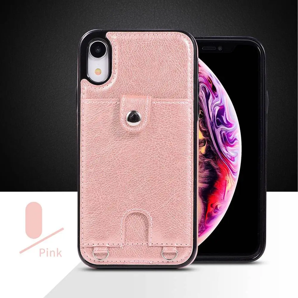 Розовый Чехол KISS с веревкой кожаный чехол для телефона для iphone xs max Чехол 7 8 xr слот для карт Ретро Чехол для iphone 6s чехол s 8plus 6plus funda - Цвет: Розовый