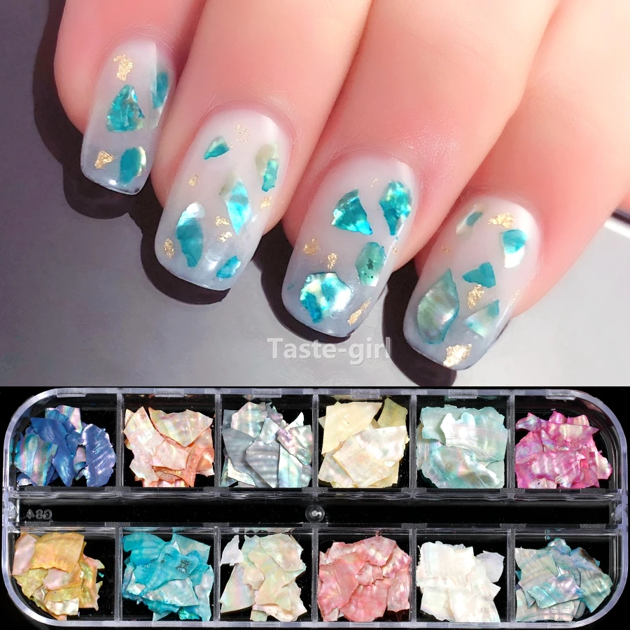 

12 Colors Nail Art Abalone Shell Irregular Fragment 3D Charm Decoration Slice DIY Beauty Nail Decals For UV Gel Acrylic Nails