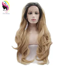 Feibin естественная волна синтетический парик фронта шнурка для женщин Ombre цвет 24 дюймов высокотемпературное волокно 60 см полный парик L28