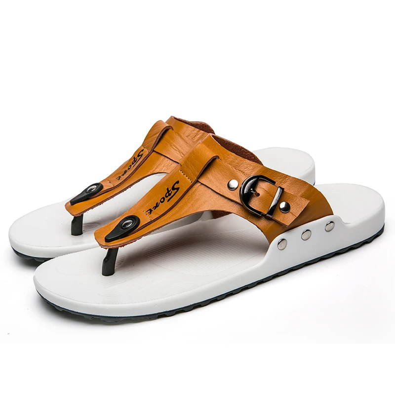 

2019 Summer Men Flip Flop Beach Mens Slippers Casual Office Top Quality Leather Male Footwear Sea Water Shoes