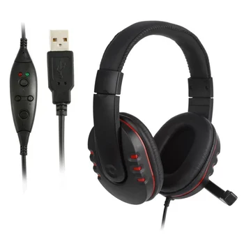 

Universal 2m Cable HiFi Leather USB Wired Stereo Micphone Noise canceling Headphone With Mic Headset for PS3/PS4 PC Game