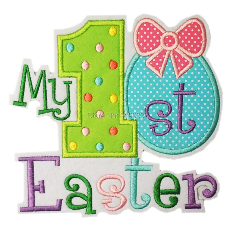 7" LAREG My First 1st Easter Patches Iron On Sew On Felt Egg bow Patch