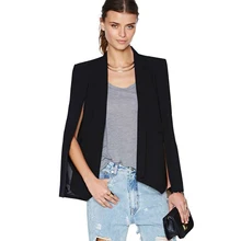 XS-XXL 6 Size Fashion Cloak Cape Blazer Women Coat White Black Lapel Split Long Sleeve Pockets Solid Casual Suit Jacket Workwear