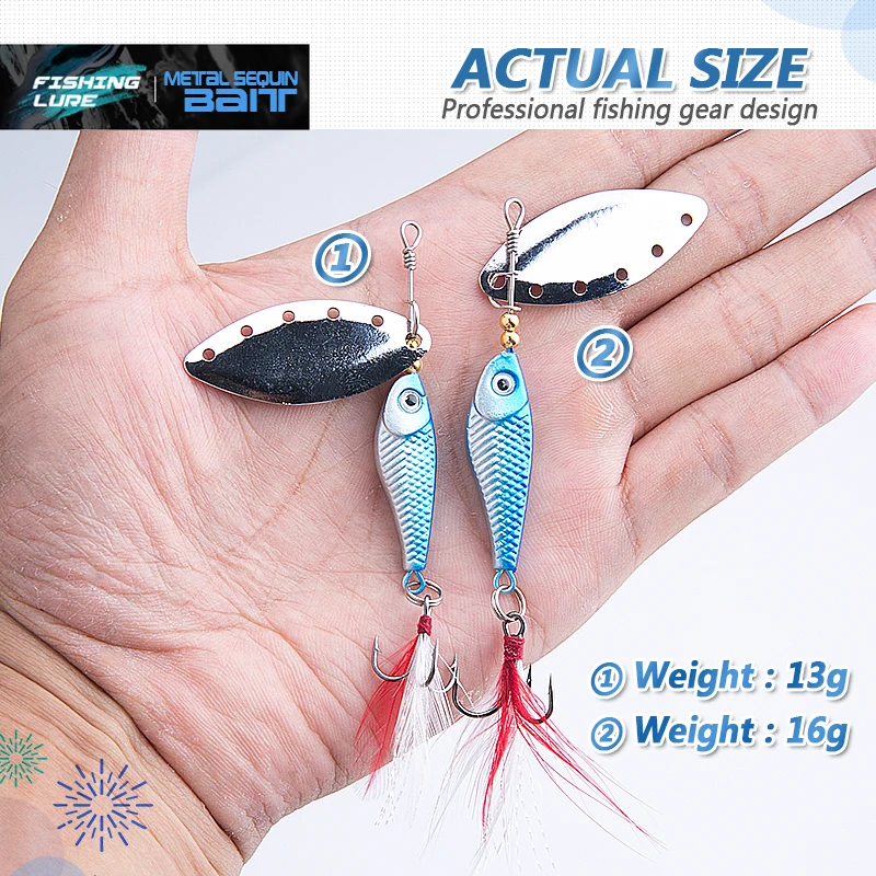 DONQL Spinner Metal Spoon Fishing Lure 13g 16g Sequin Artificial Wobbler Fishing Bait With Strong Treble Hooks Mepps Lures (3)