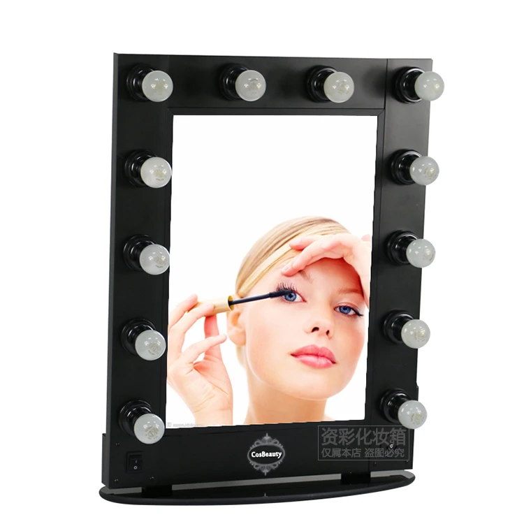 Профессиональные освещенные зеркала для макияжа металлическая косметичка чехол лампочки - Цвет: Черный