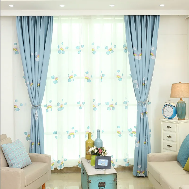 Принцесса современный корейский мультфильм Радуга синий ткань вышитые шторы отвесный тюль для детской комнаты спальни окна мальчик девочка