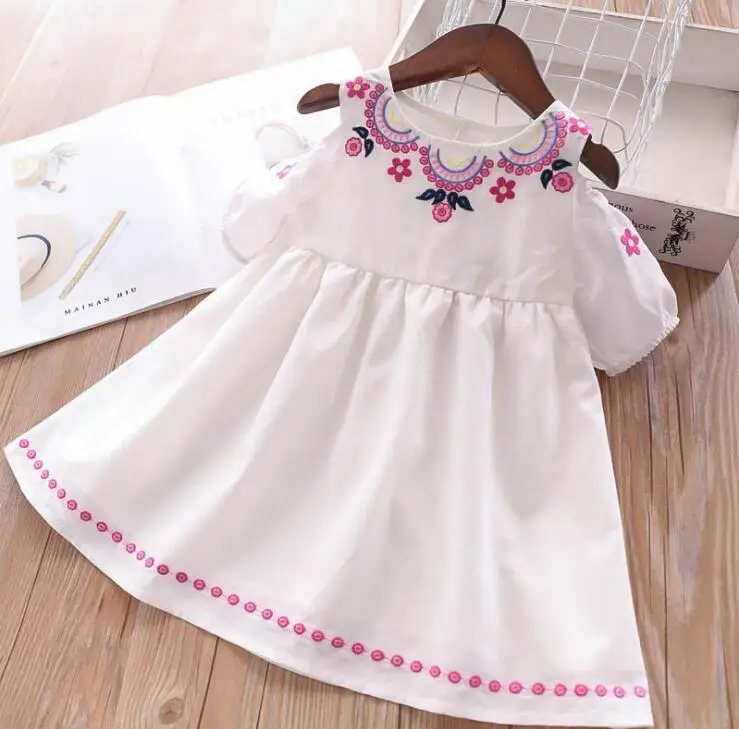 Girl Dress Embroidery Flower Kids Clothing Fashion Off shoulder Baby