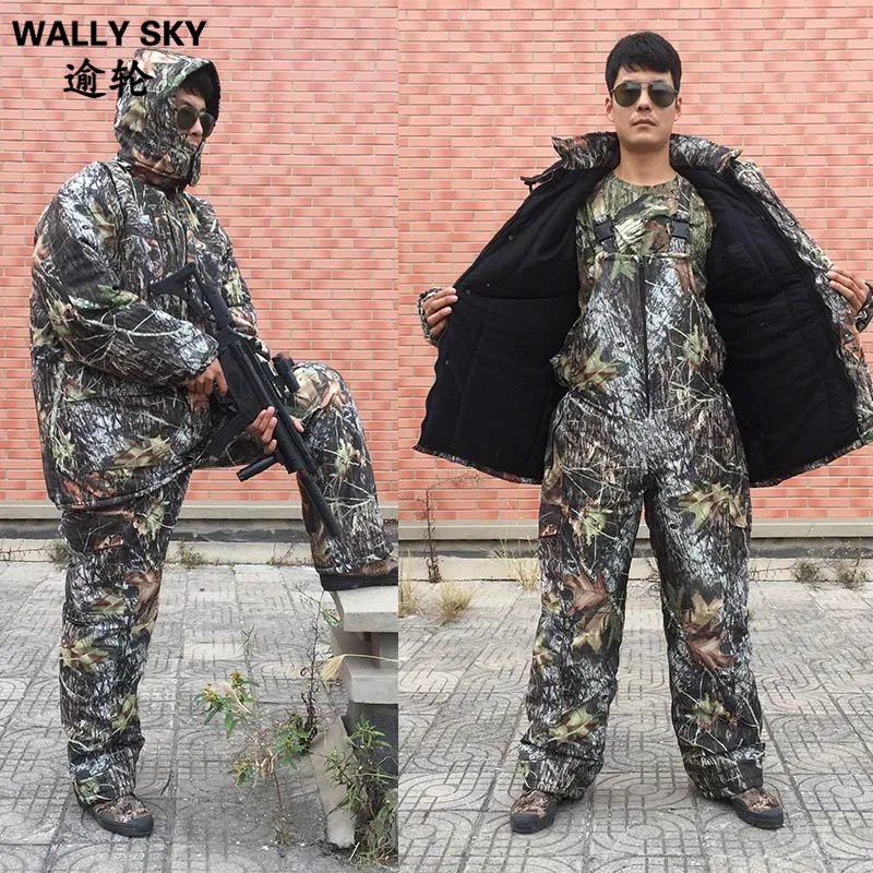 

Winter Bionic Military Jungle Camo Suits Windproof Thermal Cotton Wadded Jacket Pants Sets Outdoor Hunting Clothes