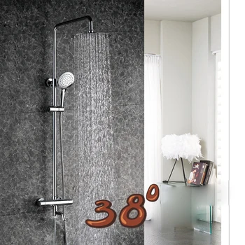 

Luxury High Quality Chrome Finish Ultra-thin Rain Shower Faucet Set Bathroom Wall Mounted Thermostatic Valve W/ Hand Sprayer
