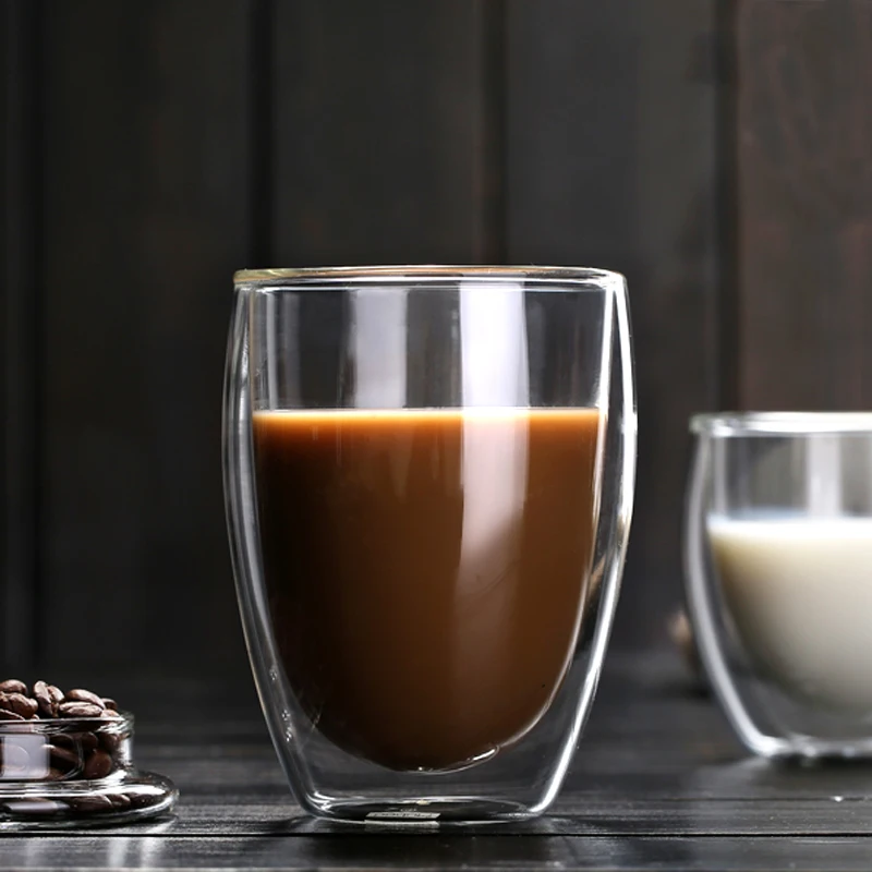 

2Pcs Double Wall Glass Coffee Tea Cup Beer Tumbler Insulated Beer Mug Wine Glasses Clear Soda Juice Milk Breakfast Cup Drinkware