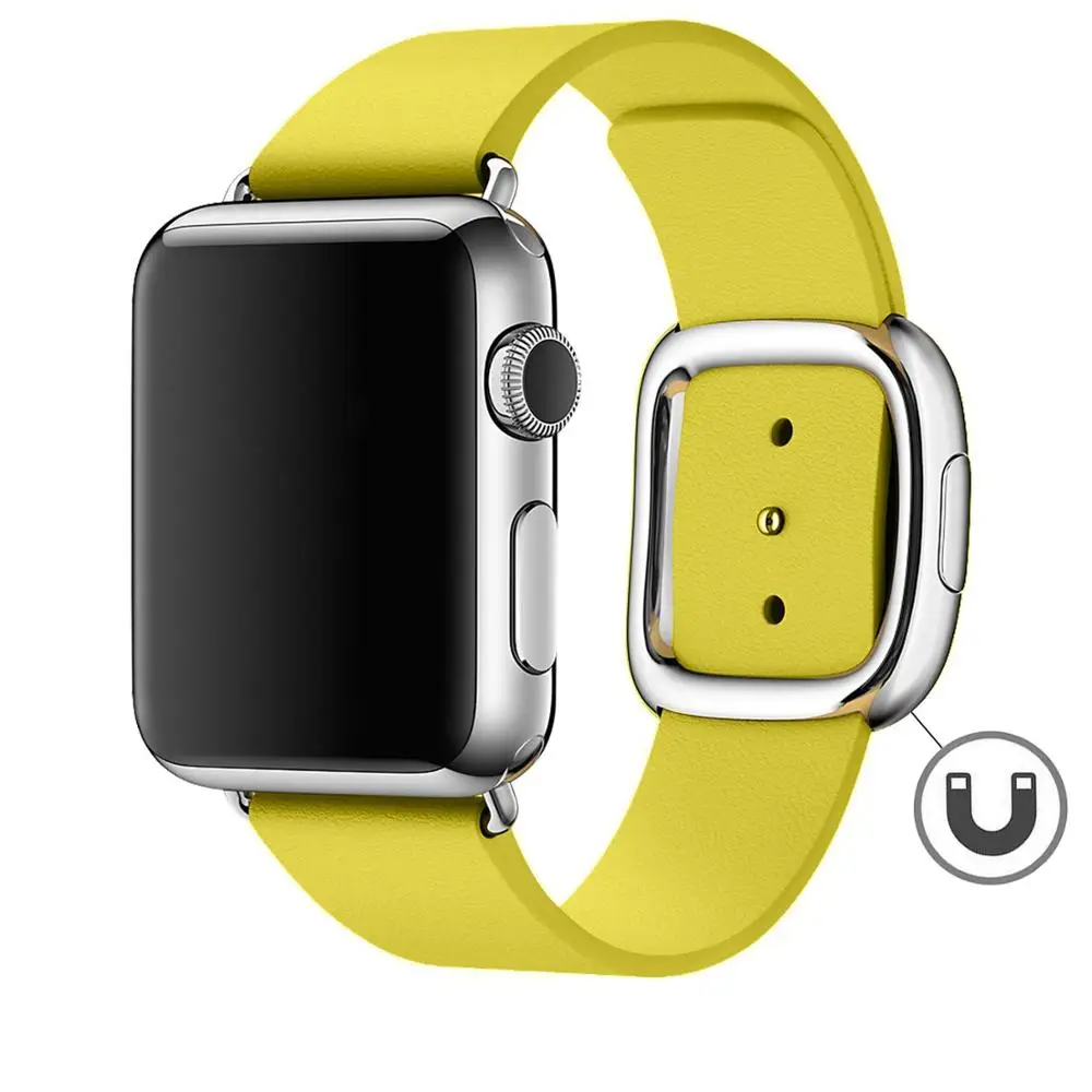 Кожаный ремешок для Apple Watch 38 мм 40 мм 42 мм 44 мм для женщин, современный сменный ремешок с пряжкой для iWatch серии 4 3 2 1 - Цвет ремешка: Yellow