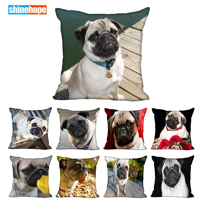 

Custom Dogs Pug Puppy Animal Square Pillowcase Custom Zippered Pillow Cover Case 40x40,45x45cm(One Side)