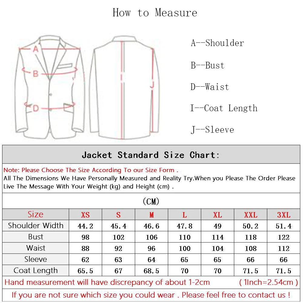 Standard Jacket Size Chart