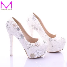 Plus Size Bridal Shoes White Womens Shoes on Sale 2016 Fashion Luxurious Pearls Crystals Wedding Party Prom High Heel Shoes
