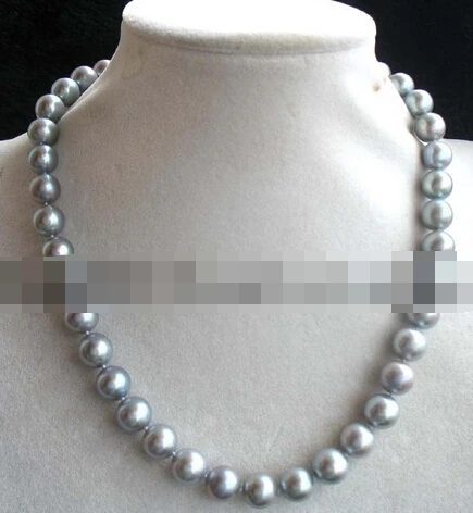 

11.25 wholesale freshwater pearl AA gray round 10-11mm necklace 18" nature handmade