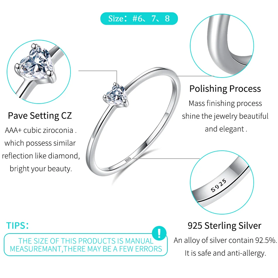 ELESHE 2018 New Fashion 925 Sterling Silver Heart Clear CZ Crystal Female Rings for Women Wedding Christmas & Valentines Jewelry