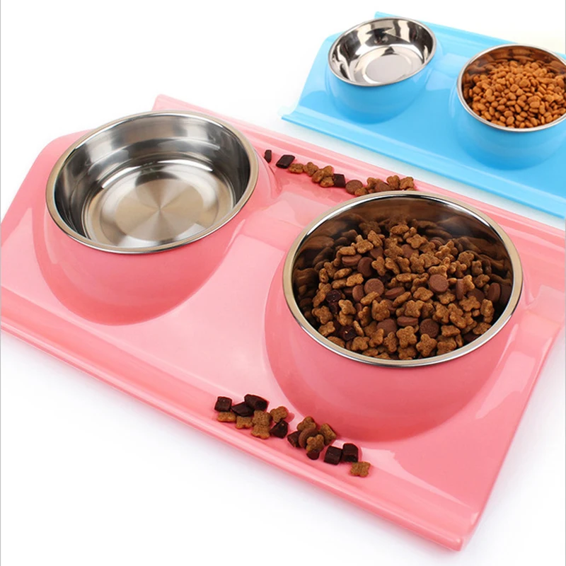 Creative Stainless Steel Double Pet Dog Cat Diner Dish Bowl Water Food