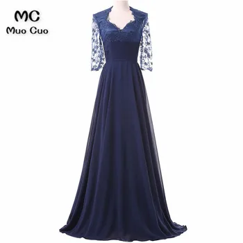 

2018 A-Line Lace Mother of the Bride Dress for Weddings 3/4 Sleeves Chiffon Sweep Train Mother of the Bride Dress Long