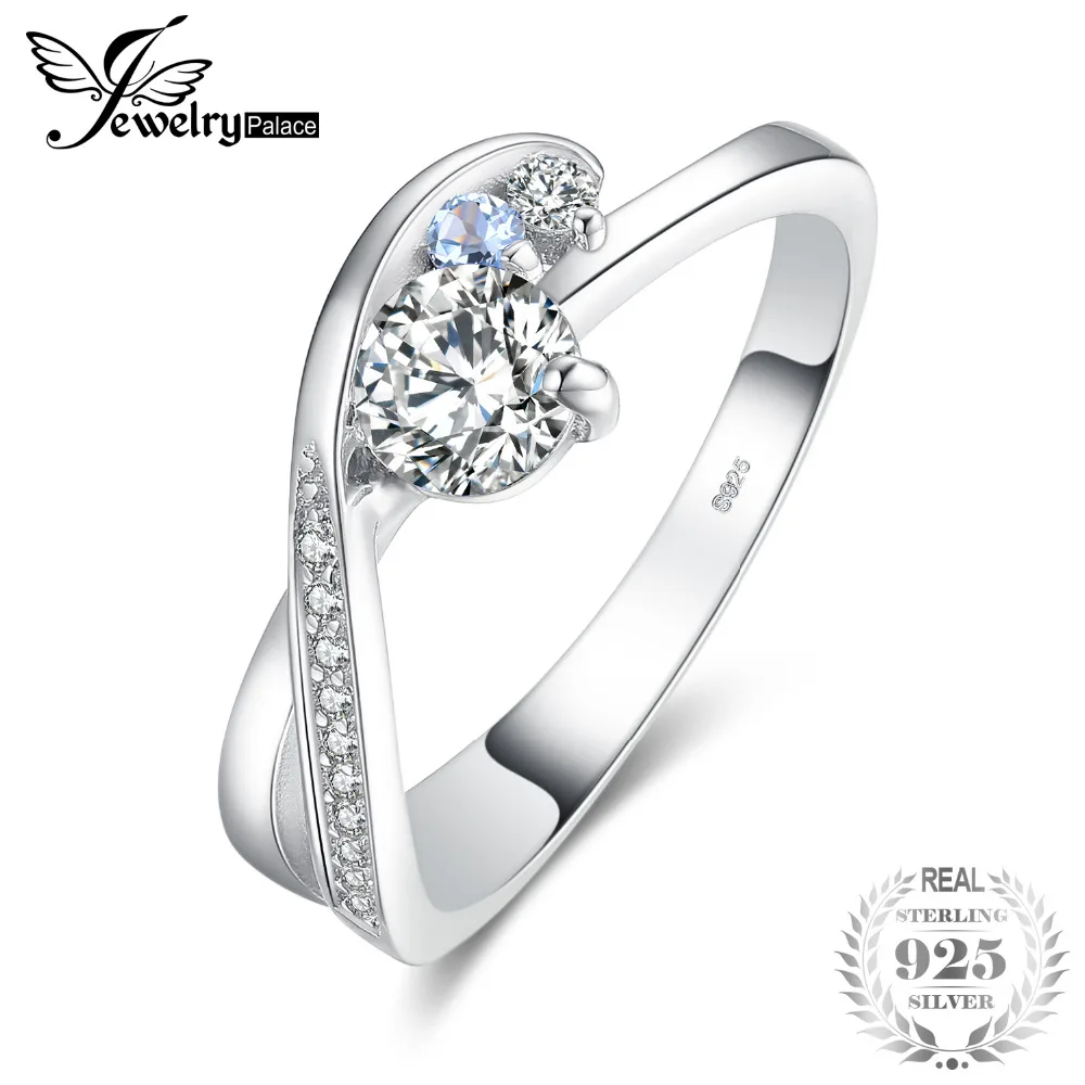 

JewelryPalace 1ct Cubic Zirconia Genuine Sky Blue Topaz Promise Engagement Ring 925 Sterling Silver 2018 New Hot For Women