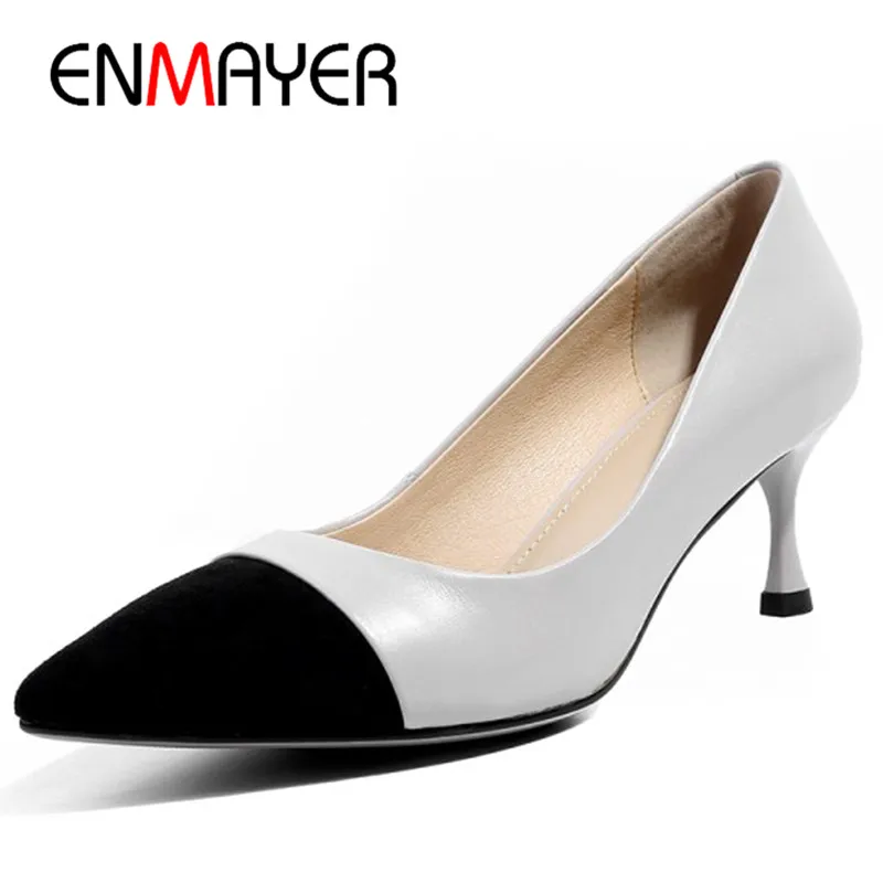 ENMAYER High Heels Pumps Shoes Woman Pointed Toe Office Ladies Shallow Genuine Leather Shoes Size 34-40 Thin Heels Party Wedding ENMAYER High Heels Pumps Shoes Woman Pointed Toe Office Ladies Shallow Genuine Leather Shoes Size 34-40 Thin Heels Party Wedding