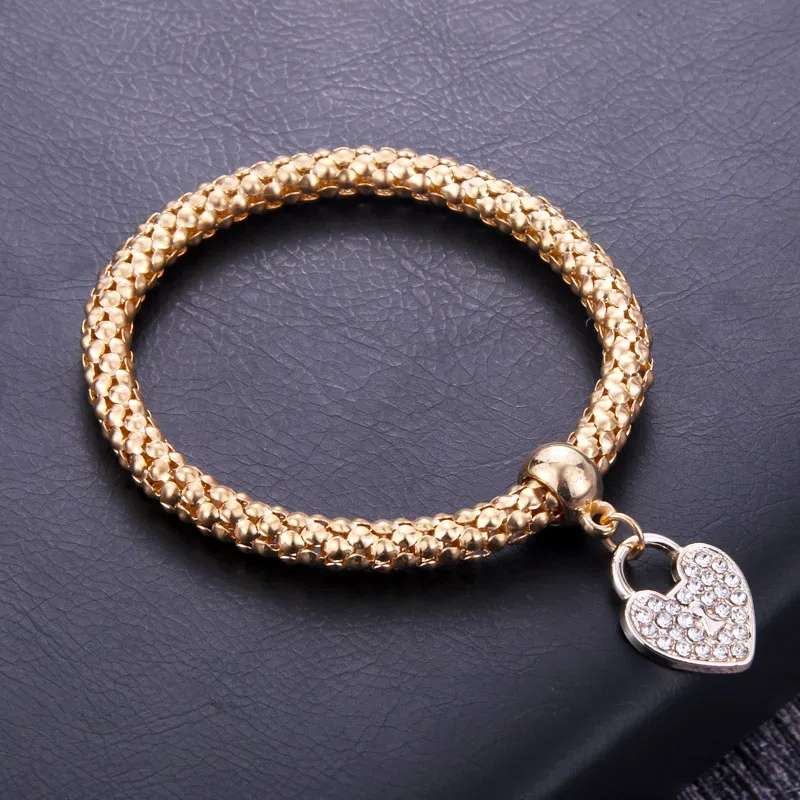 Pulseras Mujer Moda Крест Браслеты попкорн ДЛЯ Woemn шарм браслеты попкорн цепь ювелирные изделия для женщин Мода/девушка ювелирные изделия - Окраска металла: Golden love