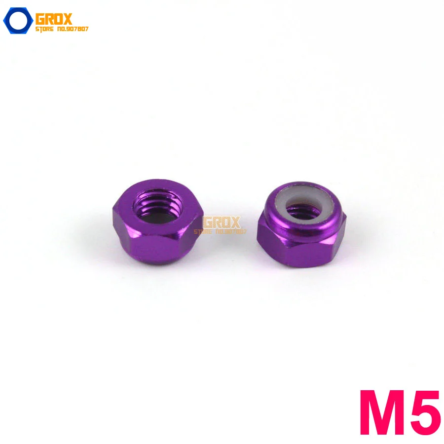 

15 Pieces M5 Purple Hex Nylon Lock Nut Aluminum