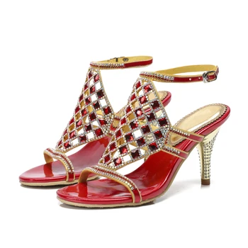 

Women's Summer Red Pattern Sandals Non-slip Party Dinner Fine Shoes Heel Shoes Latin Dance Sandals Stiletto Shoes