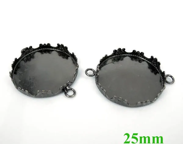 25mm inner bezel siz Заготовки круглые оправа в форме короны с 2 петлями соединители браслет Кабошоны Настройки результаты тон черной литой латуни покрытием Латунь - Цвет: 25mm inner bezel siz