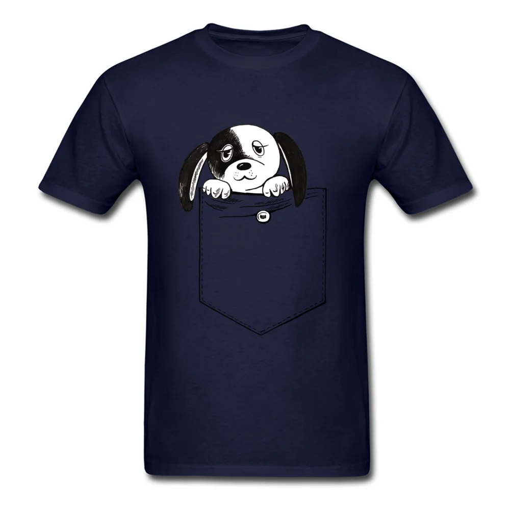 Family Men's T-Shirt O Neck Short Sleeve Pure Cotton Cute pocket puppy Tees Casual Tops Shirt Wholesale Cute pocket puppy navy