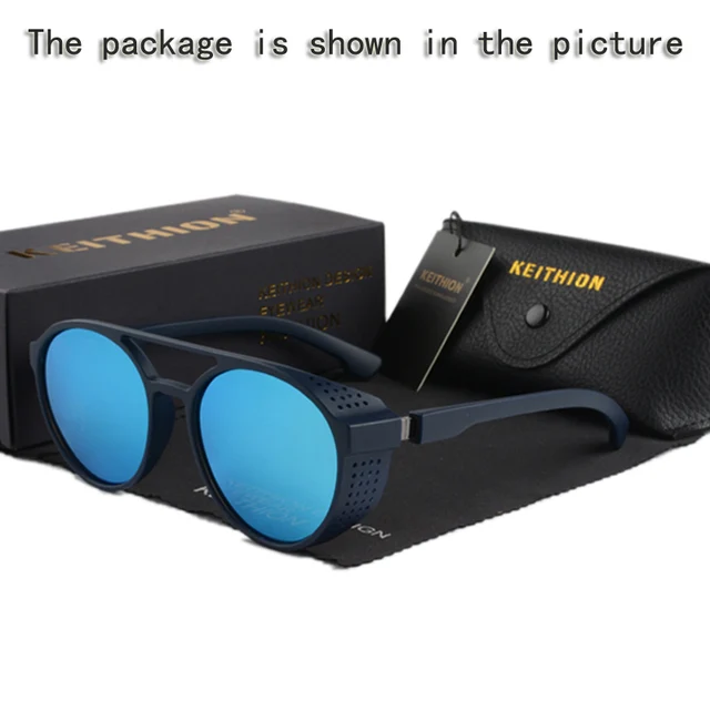 KEITHION Retro Round Polarized Sunglasses Steampunk Men Women Brand Designer Glasses Oculos De Sol Shades UV Protection Blue mirror