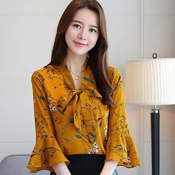 

Ladies Floral Print Shirt Women Chiffon Blouses Tops Female Long Sleeve Blusas