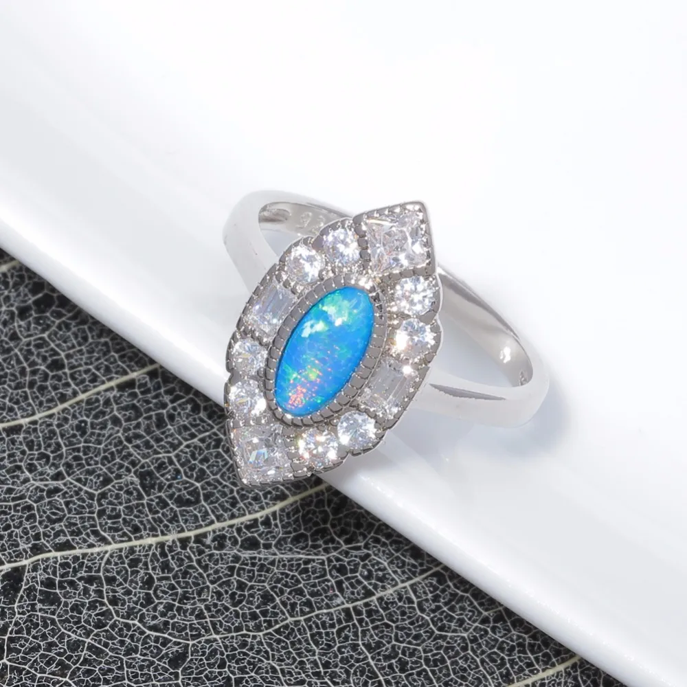 CiNily Created Blue Fire Opal White Stone Cubic Zirconia Wholesale NEW for Women Jewelry Wedding Ring Size 7-9 OJ9375