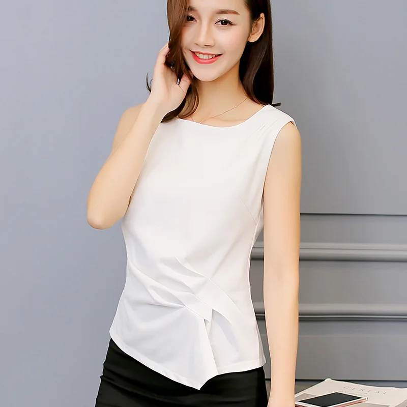 women polyester blouse shirt sleeveless O neck summer