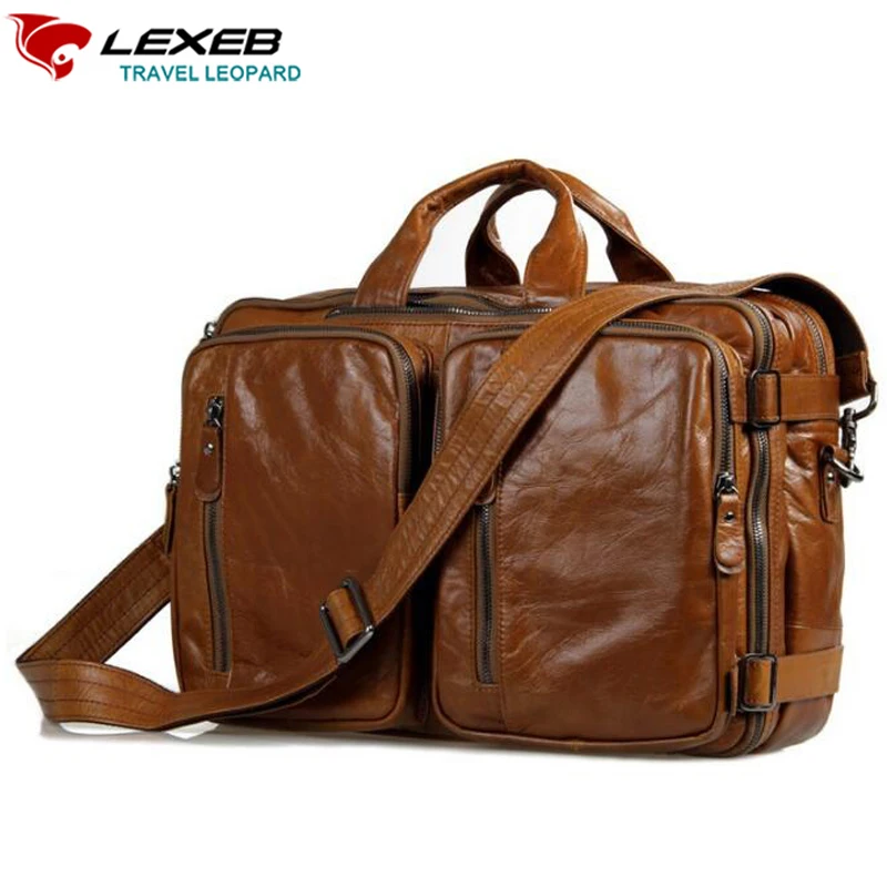 

LEXEB Carry On Luggage, Leather Travel Duffle Briefcas For Men, 15 Inch Laptop Bag Multi-Function Tote Bags Large Capacity Brown