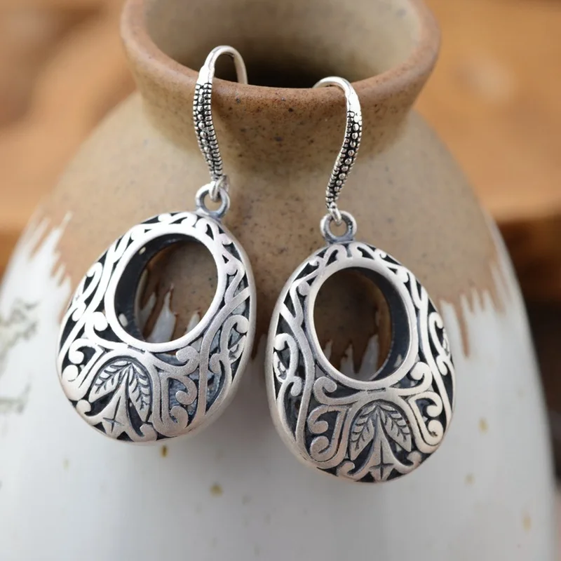 

Earings Fashion Jewelry Brinco S990 Fine Matte Process Hollow Out Rich Decorative Pattern Eardrop Female Model Thai Wholesale