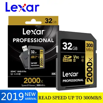 Original Lexar 300MB/s 2000x 128gb sd card 64GB 32gb U3 SD Card SDXC Class 10 flash Memory sd Card For 1080p 3D 4K video Camera