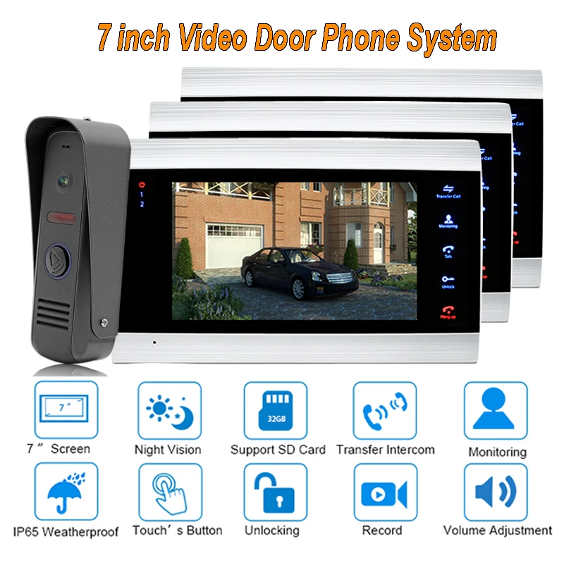 

2017 Best Video Door Phone VDP with clear sound and picture with intercom systems ip65 Rainproof 1 camera 3 monitors