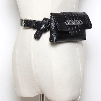 

Woman Bag Waist Pack Serpentine Fanny Leather Fashion Snake Skin Belt marsupio donna belly bags for women bolso cintura mujer