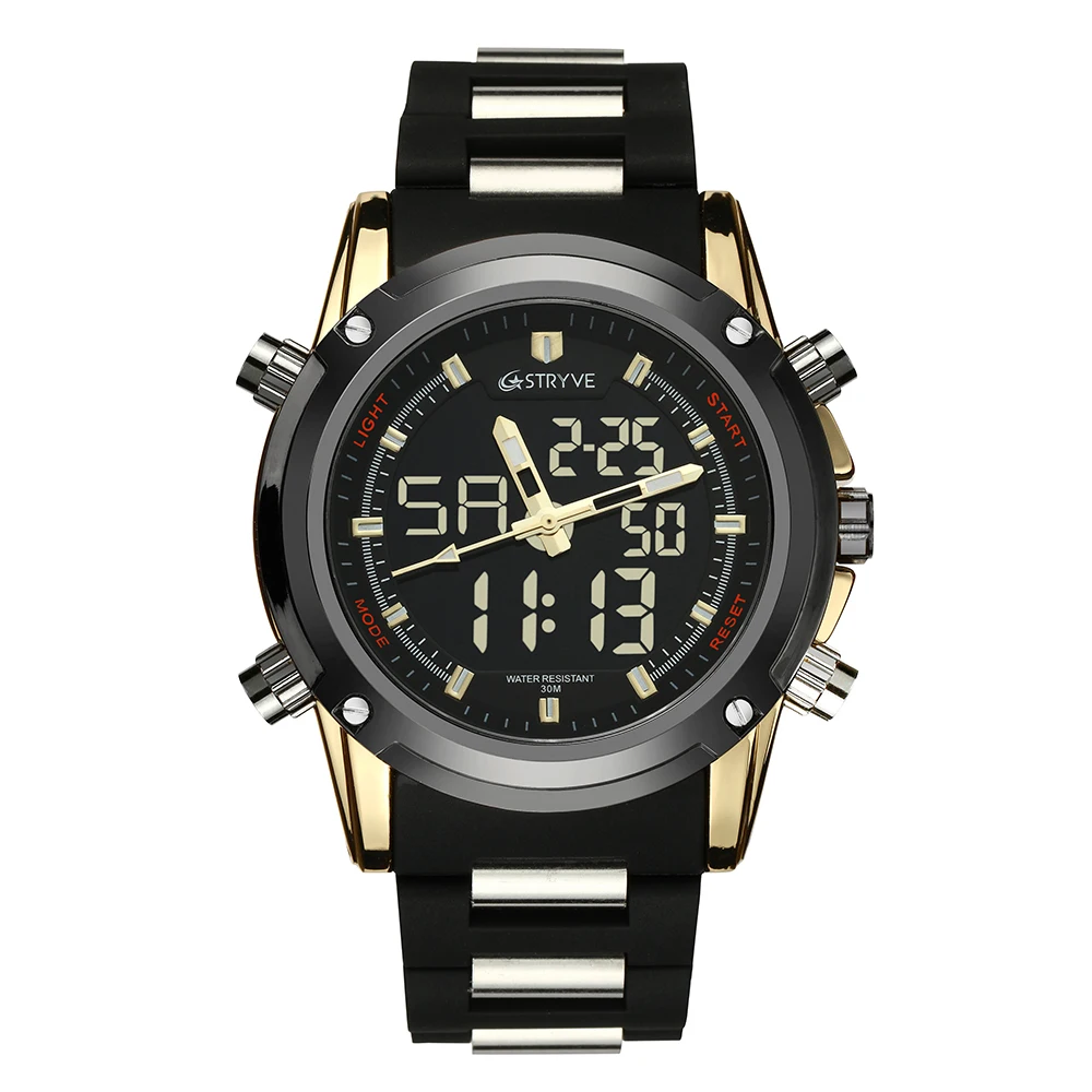 En Ligne STRYVE hommes mode Sport montres hommes Quartz analogique horloge LED numérique homme silicone militaire étanche montre Relogio Masculino
