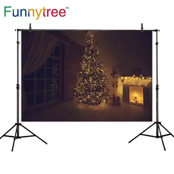 

Funnytree photophone christmas backdrop box bright indoor candle celebration fireplace wallpaper tree background for photo shoot