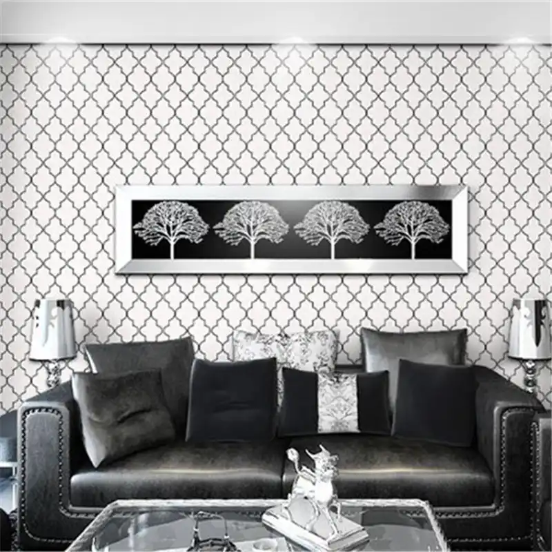 Moroccan Trellis Black White Wallpaper For Walls 3d Gray Modern Geometric Pattern Wall Cover For Living Room Home Decor Bedroom