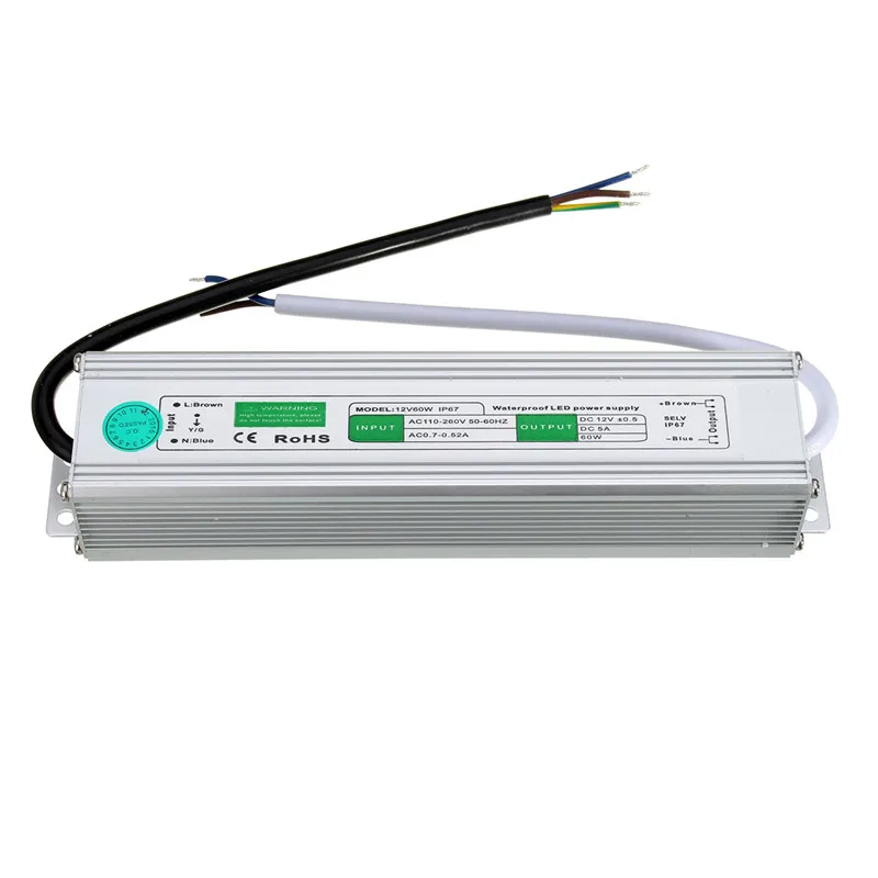 

Waterproof DC Transformer 12V 5A 60W Power Supply IP67 LED Driver External Outdoor Adapter