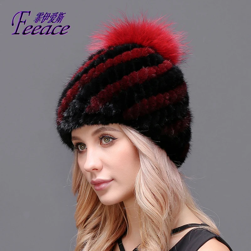 Skullies, норковая меховая шапка, лиса, норка, шарик для волос, шапка для волос ананас, Ушная шапка. Женская зимняя шапка. Кепки FPC648