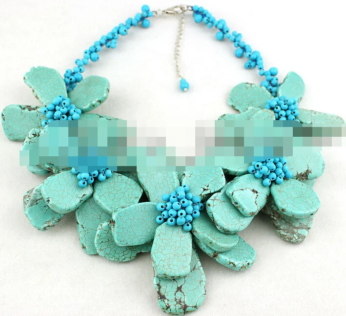 

3279 Howlite Turquoise Coral Flower Hand Necklace
