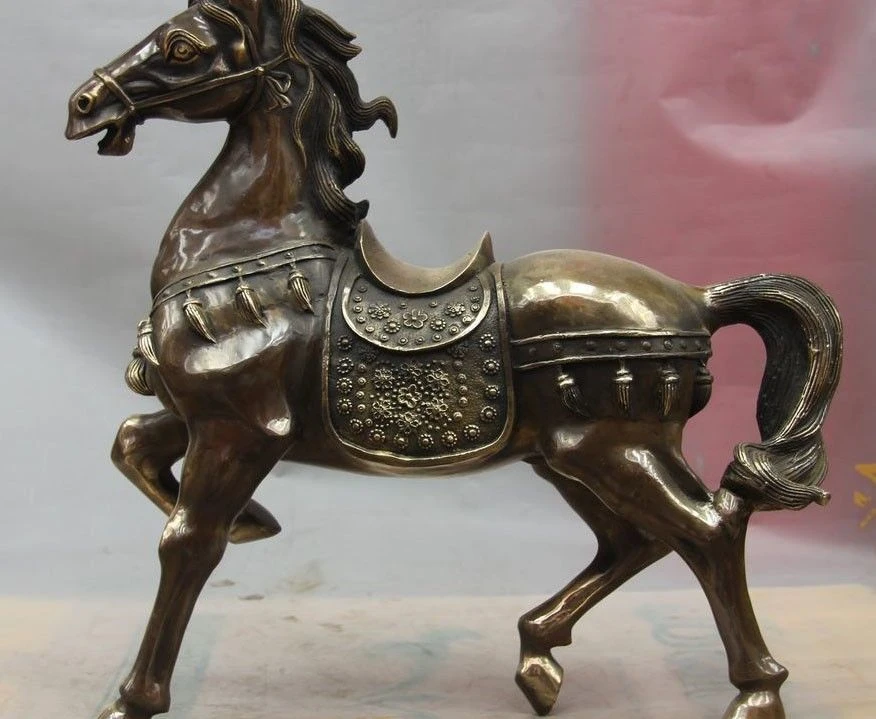 

China Bronze Copper Sculpture Lucky Fengshui Auspicious Zodiac War Horse Statue