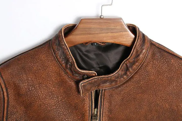 Винтажная коричневая Мужская классическая Повседневная куртка из натуральной кожи размера плюс 5XL приталенная мужская куртка из натуральной воловьей кожи