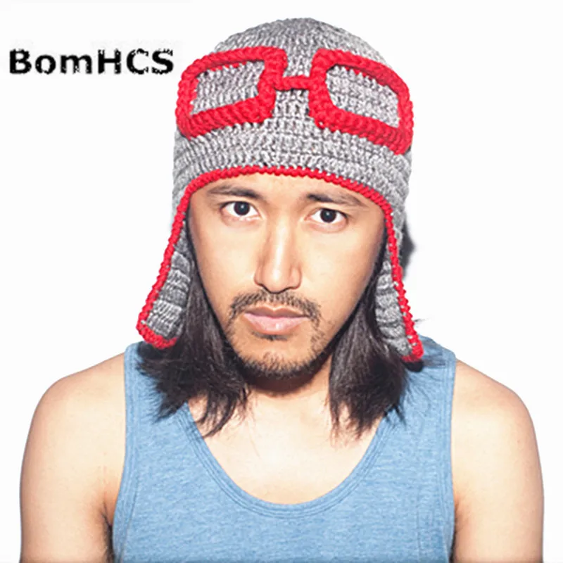 

Funny Winter Retro Pilot Beanie Hat Handmade Knitted Thick Cap Christmas Halloween Gift