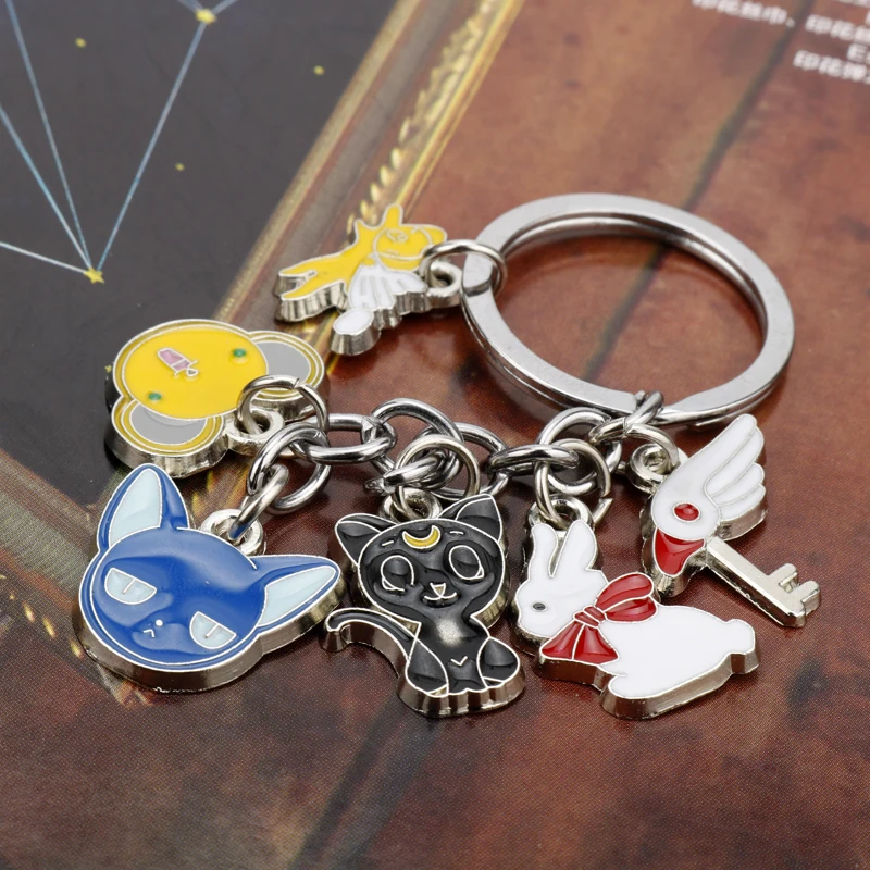 Anime Jewelry Card Captor Sakura Kinomoto Star Wand Key Keychain Fashion Creative Trinket Key Chains Bags Keyring